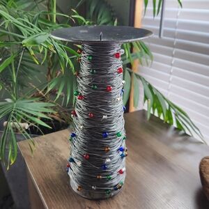 Industrial Metal Beaded Pillar Candle Holder